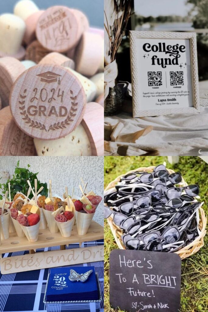 college graduation party ideas - collage of different college graduation party decor