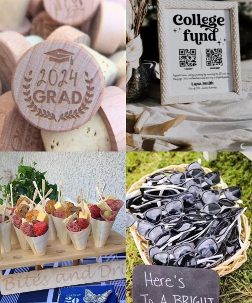 college graduation party ideas - collage of different college graduation party decor
